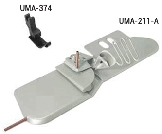 Приспособление UMA-211-A для правого подворота двух левых полотен с вложением канта, шов кокетки
