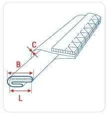 Приспособление UMA-76 28-8-7 мм для сложения вчетверо ленты с подачей резины во внутрь шва с выворотом на изнанку, бретелька