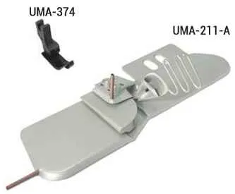 Приспособление UMA-211-A для правого подворота двух левых полотен с вложением канта, шов кокетки 10 мм